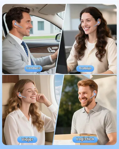 Vista 8 de Auriculares Bluetooth, 72H trabajo auricular inalámbrico de un solo oído Azul claro