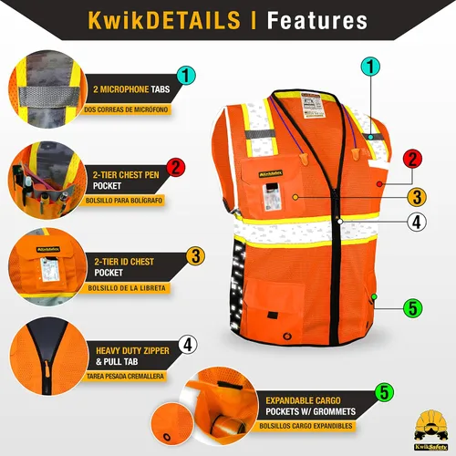 Vista 4 de KwikSafety BIG KAHUNA DIGITAL - Chaleco de seguridad [naranja, 3XL] + paquete de casco duro de ala completa TORTOISE