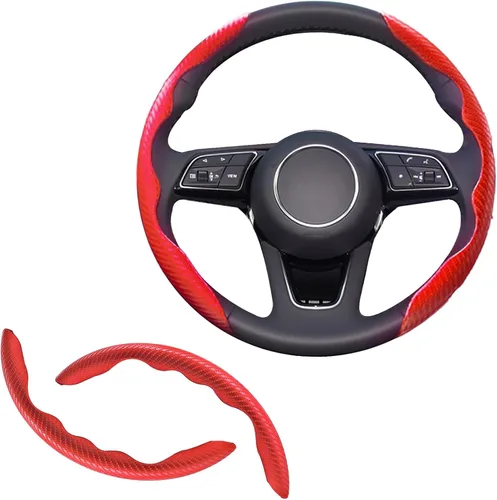 Vista 10 de 2 fundas de volante de fibra de carbono de ajuste universal, antideslizantes, protector segmentado para volante, accesorios interiores de automóvil