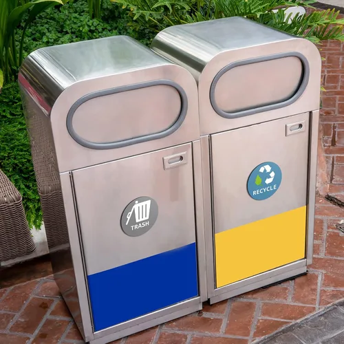 Vista 2 de Chinco 8 imanes de reciclaje y basura para latas de cocina y contenedores de reciclaje de 3 pulgadas, imanes circulares de basura y reciclaje
