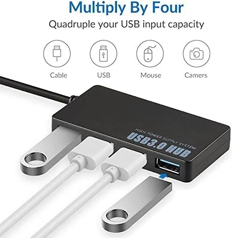 Vista 2 de Divisor de expansión compacto delgado de alta velocidad con 4 puertos USB 3.0, negro