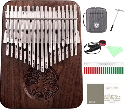 Vista 2 de Piano de pulgar Hluru Kalimba (17 teclas Lifetree) Single-row C major kalimba with solid walnut slope board, pickup and carved Life Tree design
