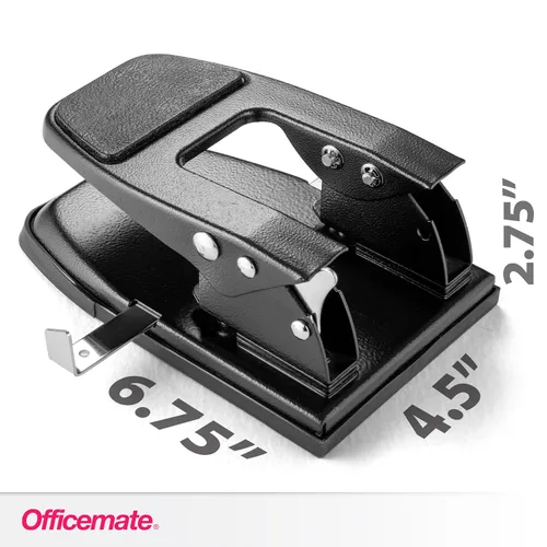 Vista 5 de Officemate Perforadora de 2 agujeros resistente, mango acolchado, negro, capacidad de 50 hojas (90082), número de modelo: OIC90082
