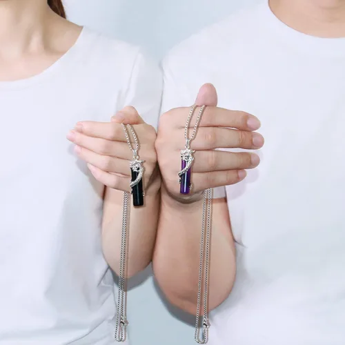 Vista 5 de KVREET Juego de collar de doble dragón a juego con colgante de cristal de corazón Yin Yang, regalo único para hombres y mujeres, pareja de amigos