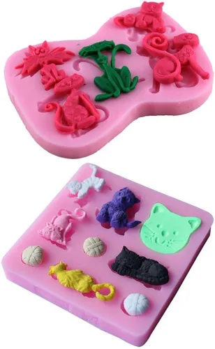 Vista 2 de Molde de silicona con forma de gato pequeño, molde de pasta de goma para gatito, chocolate, caramelo, magdalena, herramientas de decoración