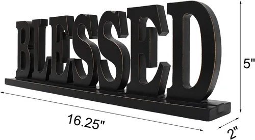 Vista 6 de Letrero decorativo de madera con texto en inglés "Blessed" para decoración del hogar