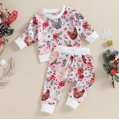 Vista 2 de Conjunto de Pascua para bebé, niña, niño, sudadera con cuello redondo y diseño floral de conejito