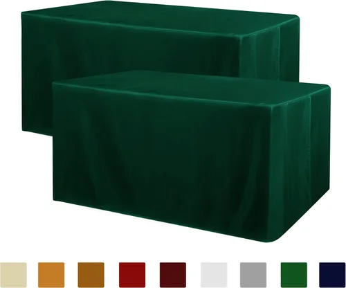 Vista 22 de Obstal Paquete de 2 manteles negros ajustables para mesas rectangulares de 4 pies, resistente al agua, lavable, tela de poliéster