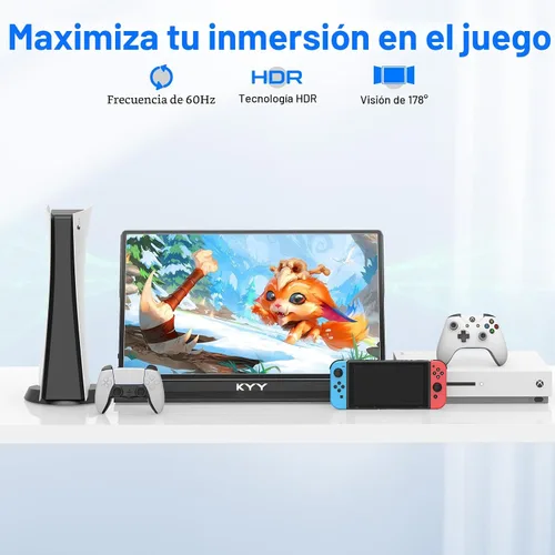 Vista 8 de KYY Monitor portátil para laptop, monitor de viaje FHD 1080P de 14 pulgadas, pantalla de juegos USB-C y HDMI con soporte VESA y cubierta