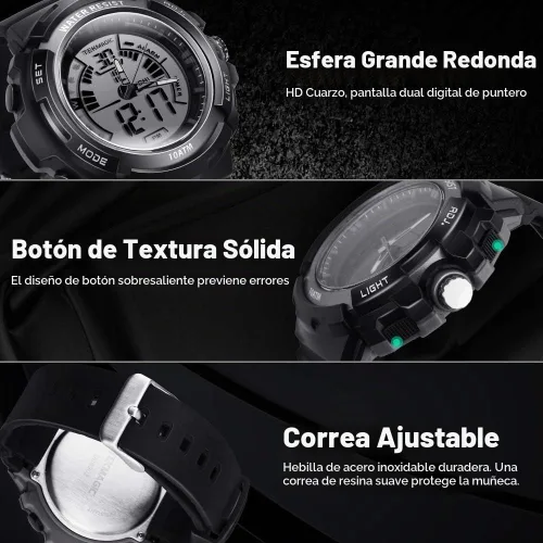 Vista 8 de Reloj deportivo de pulsera digital para natación, 328.1 ft, resistente al agua, para buceo con luz trasera LED, cronómetro y funciones de cronógrafo