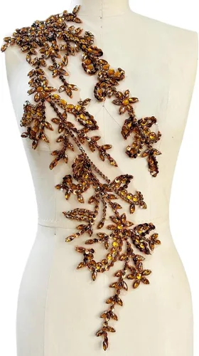 Vista 30 de Parches de lentejuelas brillantes de acrílico hechos a mano en encaje, con cuentas y piedras, para coser, accesorios para vestido de novia (negro)
