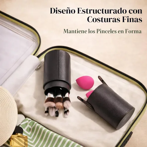Vista 4 de BEAKEY - Juego de brochas de maquillaje, 13 piezas con estuche, 10 pinceles y 2 esponjas Soft synthetic bristles,foundation brush for liquid