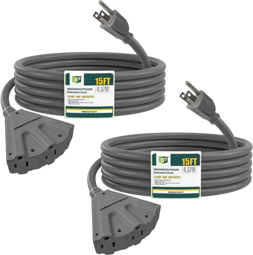 Vista 10 de EP Cable de extensión para exteriores de 6 pies, 16/3 SJTW, 3 tomas de corriente eléctrica, negro Enchufe a tierra de 3 puntas, para luces