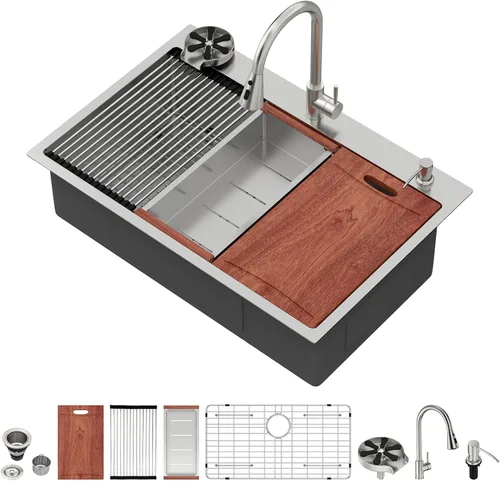 Vista 14 de Fregadero de cocina para exteriores 15 x 15 pulgadas, fregadero de bar de 15 x 15 pulgadas, fregaderos de cocina de acero inoxidable de calibre 16