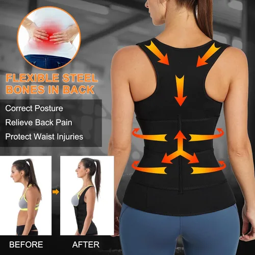 Vista 3 de Nebility Chaleco de sauna para mujer, para pérdida de peso, entrenamiento de cintura 2 adjustable waist belts and 4 hook rows adjust compression.