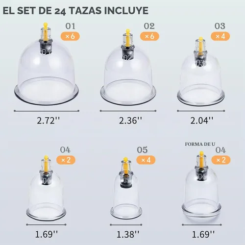 Vista 3 de Juego de ventosas para terapia de masaje, kit de ventosas para celulitis corporal, 24 ventosas de succión