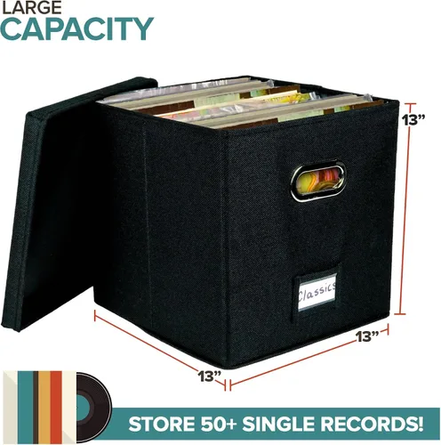 Vista 2 de Caja de almacenamiento de discos de vinilo para hasta 50 álbumes de 12 pulgadas, caja de registros, almacenamiento de álbumes LP, cajas