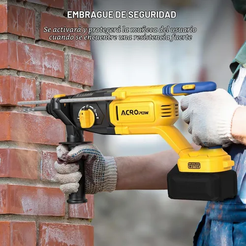 Vista 7 de Martillo perforador SDS-Plus inalámbrico para batería de 20V de Dewalt, motor sin escobillas, embrague de seguridad, 4 funciones, luz LED