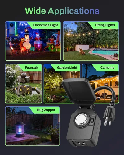 Vista 8 de BN-LINK Temporizador de luz mecánico para exteriores de 24 horas, impermeable, resistente, 15 A 1/2 HP, 1 toma de temporizador con conexión a tierra