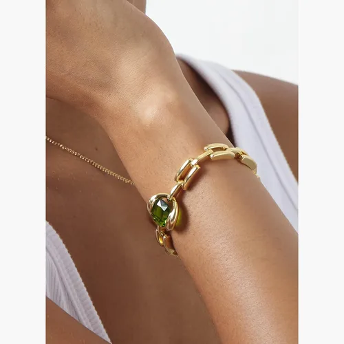 Vista 5 de EF ENFASHION Pulsera de eslabones de piedra de circonita verde, acero inoxidable, chapado en oro de 18 quilates, pulsera punk, para mujeres y niñas