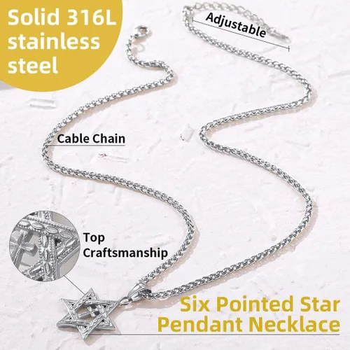 Vista 3 de GOLDCHIC JEWELRY David Star Necklace for Men, Stainless Steel Cross Pendant Jewish Israel Jewelry with Water Wave Chain