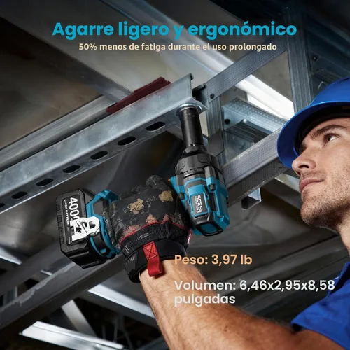 Vista 7 de Seesii Llave de impacto de 886 pies (1200 N.m), pistola de impacto de alto par 1/2 con batería de 21 V, 4000 mAh, destornillador de impacto