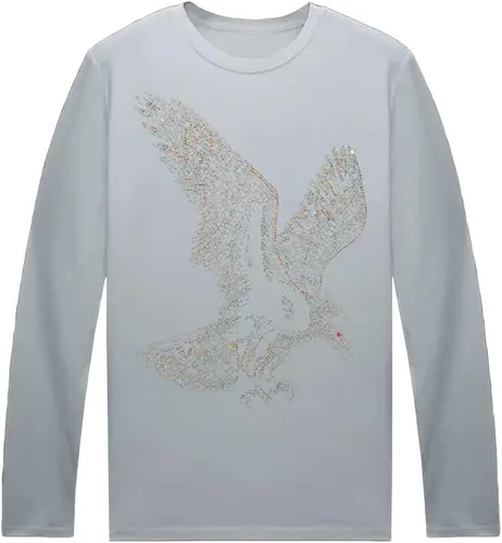 Vista 18 de HZCX FASHION Camisetas gráficas de manga larga para hombre y mujer, camisetas divertidas con diamantes de imitación