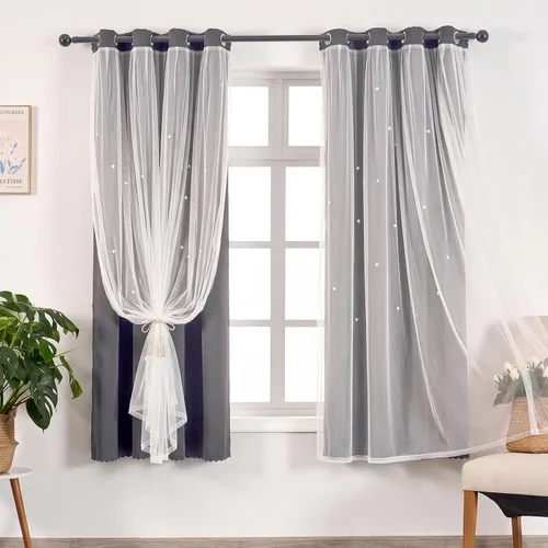 Vista 54 de indistar Cortinas opacas con recortes de estrellas para dormitorio de niña, cortinas de oscurecimiento para habitación de bebé, cortinas