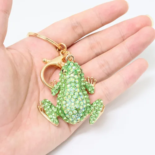 Vista 4 de HONBAY Llavero de rana con diamantes de imitación, decoración de animales brillantes en una caja para bolso, bolso, cartera, bolsos, mochila, Verde