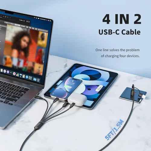 Vista 5 de Cable de carga múltiple USB C Splitter 1 paquete, cable de carga USB A/C a USB C, cable de carga dual tipo C, cable de carga múltiple 4 en 2 con 4