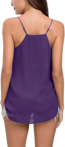 Vista 88 de Camiseta de chifón con tirantes delgados ajustables y cuello en V