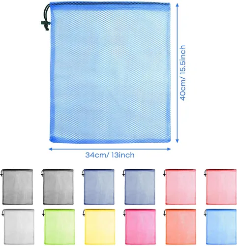 Vista 2 de PLULON 12 bolsas de malla con cordón de malla para lavandería, bolsa de nailon con cordón de 13 x 15.5 pulgadas para piscina, playa, bolas