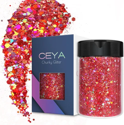 Vista 17 de Ceya Brillantina gruesa holográfica, 1 libra/16 onzas, oro diamante a granel, purpurina mixta gruesa y fina embotellada con lentejuelas metálicas