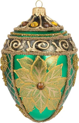 Vista 9 de Fabergé Huevo - Adorno para árbol de Navidad de vidrio soplado de 5 pulgadas, diseño de flor de pascua, color borgoña mate, 5 pulgadas