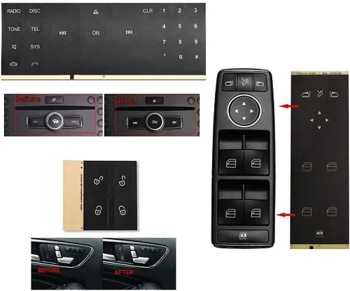 Vista 4 de Kit de calcomanías de reparación de botones interiores de automóvil, interruptor de ventana, interruptor de bloqueo de puerta, accesorios