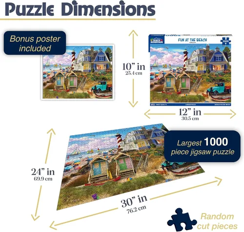 Vista 3 de White Mountain Rompecabezas de 1000 piezas con faro costero de verano con piezas grandes, regalo para adultos y familia, 24 x 30 pulgadas, diversión