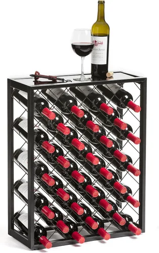 Vista 11 de Mango Steam Consola de estante de vino con mesa de cristal (34 botellas, negro)