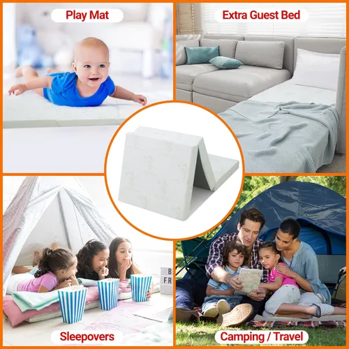 Vista 8 de Cheer Collection Colchón plegable de tres pliegues, colchón portátil de piso de 4 pulgadas para invitados, camping, fiestas de pijamas y viajes