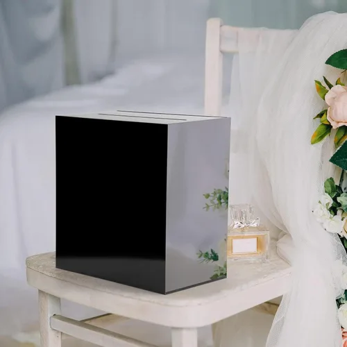 Vista 5 de Fowecelt Caja de Tarjetas de Boda de Acrílico Negro, Caja de Tarjetas DIY Grande en Blanco Sin Imprimir para Recepción de Boda, Fiesta