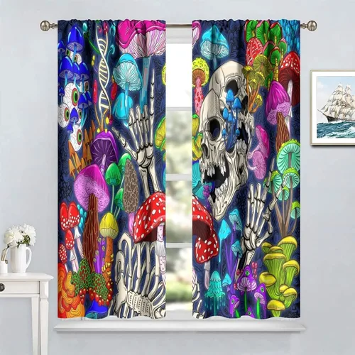 Vista 108 de Cortinas góticas de bosque de cuervos, para Halloween, espeluznante, negro, cuervo negro, alas oscuras, suspenso, bolsillo para barra, cortinas