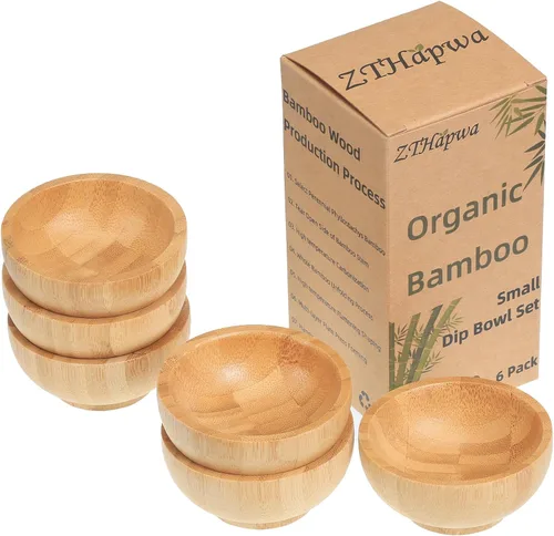 Vista 12 de Juego de Mini Cuencos, Platos de Salsa de Bambú para Mojar Aperitivos/Salsas/Nueces, Cuenco de Mezcla de Mascarilla Facial de Madera de Bambú
