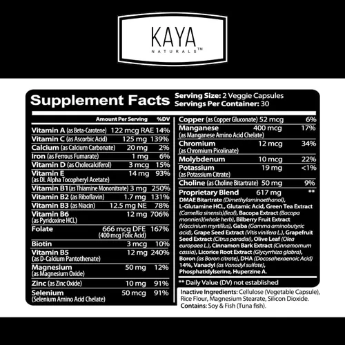 Vista 2 de Kaya Naturals - Potenciador cerebral nootrópico - para memoria y concentración - Suplemento de apoyo cerebral - Enfoque y concentración y precisión