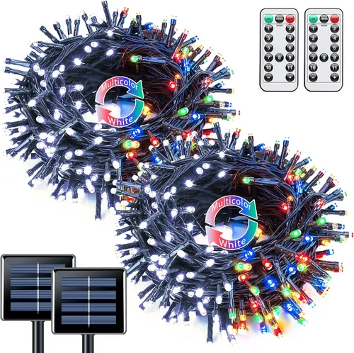 Vista 49 de JMEXSUSS - Paquete de 2, luces solares de Navidad cálidas y multicolor para exteriores, cada una con 100 LED, 10 metros, luces solares impermeables