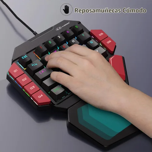 Vista 7 de MageGee Teclado profesional para juegos con una mano, retroiluminación RGB de 35 teclas, mini teclado mecánico con cable con interruptor azul