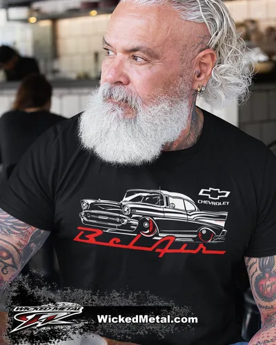 Vista 2 de Wicked Metal Bel Air Stylized, 57 Chevy Camisa, Muscle Car Shirt 1957 Chevy Bel Air