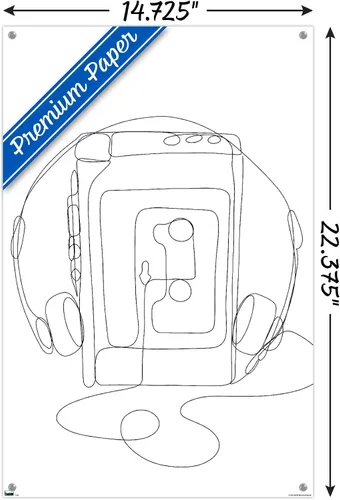 Vista 3 de Trends International LÍNEA Y CEPILLO - Póster de pared de reproductor de cassette de línea continua con pasadores