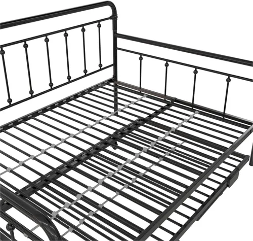 Vista 7 de BOWERY HILL Twin Daybed with Pop-Up Full Trundle, Black Powder-Coated Steel Frame, Slatted Mattress Support, Low-Profile Space-Saving Design, Guest
