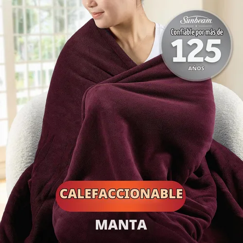 Vista 2 de Manta eléctrica térmica Sunbeam Royal Luxe de microfelpa, 4 ajustes de calor, apagado automático de 4 horas, calentamiento rápido, cálida y Cabernet