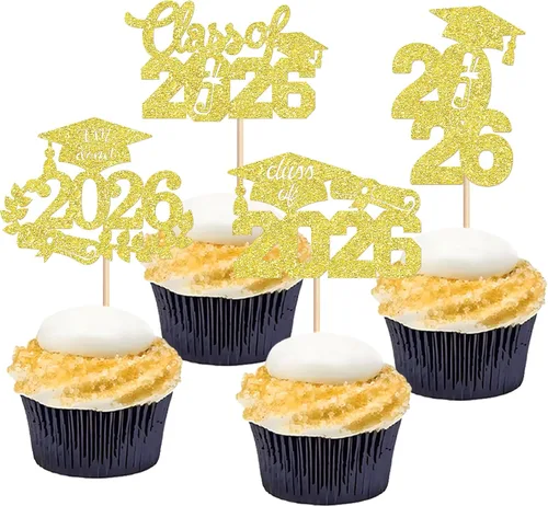 Vista 10 de 24 adornos para cupcakes de graduación 2026, selecciones de alimentos/aperitivos para fiesta de graduación, decoración de mini pasteles, adornos