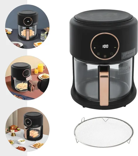 Vista 8 de Freidora de aire de 4.2L, calentamiento rápido de 1200 W, funcionamiento con pantalla táctil, olla de vidrio visible de 360°, fácil de limpiar